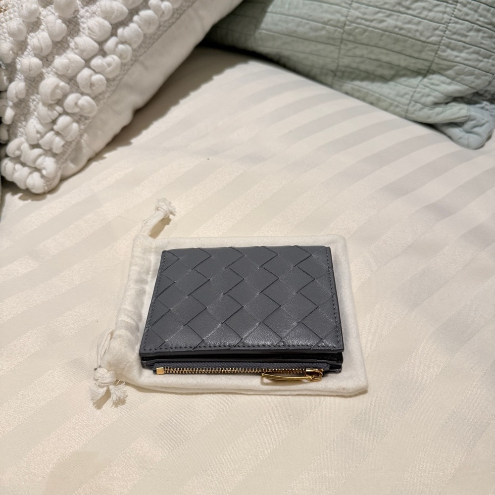 Bottega Veneta Intrecciato Leather Zip Wallet Gray